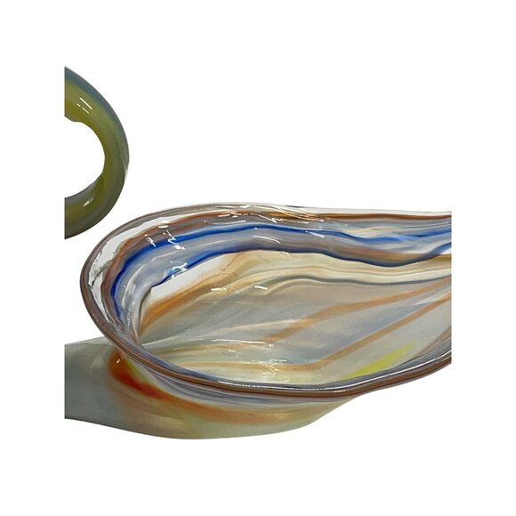 Handcrafted Sooner Art Glass Swan Sculpture Centerpiece Swirled Bowl - Picture 2 of 9